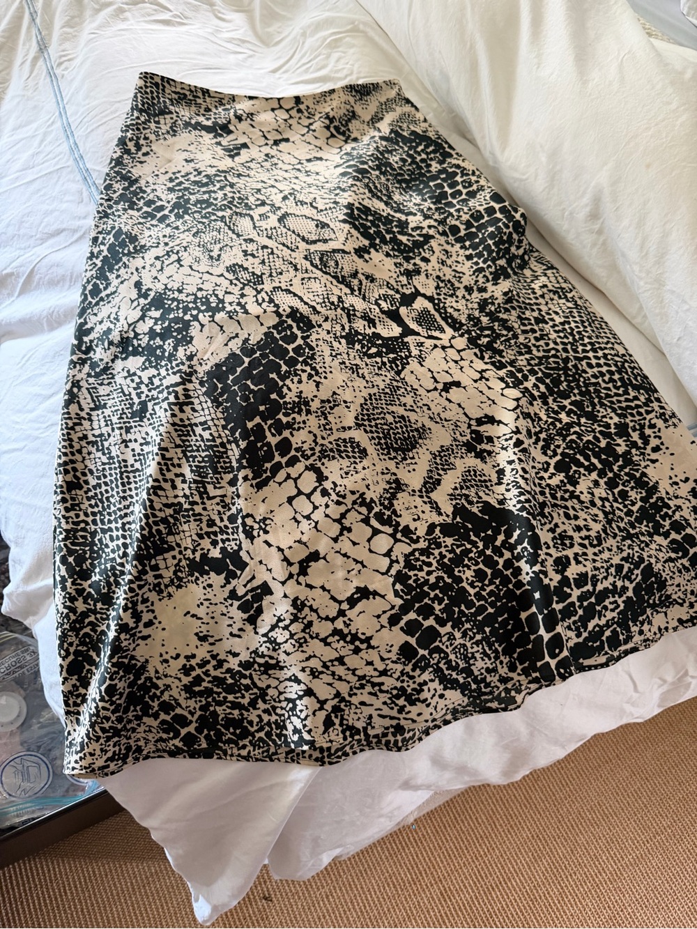 1. State Snake Print Satin Midi Skirt - Black and Cream